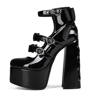 Bottes courtes à plateforme pour femme, grande taille 47, avec boucles cœur, lacets croisés à l'arrière, talons épais et nœud - Product Image 5