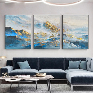 Decoración de Dormitorio, Hermosa <span class=keywords><strong>Pintura</strong></span> Acrílica Abstracta Moderna con Paisaje de Montañas Doradas Hecha a Mano - Product Image 5