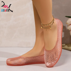 Zapatos de PVC Tipo Jelly para Mujer, Transpirables, Antideslizantes, Estilo Bailarina, para Exteriores, Primavera 2025, Pantuflas Transparentes Suaves - Product Image 3