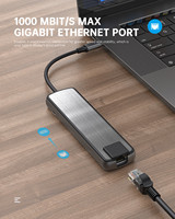 Hub USB-C 6-en-1 avec HDMI, USB 3.0, Ethernet et chargement PD pour ordinateur portable, station d'extension et station d'accueil pour poste de travail