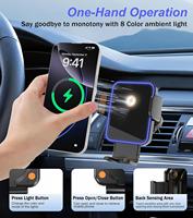 Support de téléphone de voiture avec charge sans fil 15W, fixation automatique sur grille d'aération, lumière RGB 7 couleurs, rotatif à 360°, universel