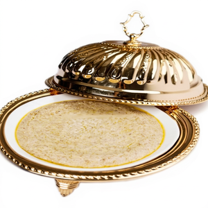 Plato para Servir Arroz de Latón Tradicional Hecho a Mano con Tapa Grabada, Certificado CE, para Uso en Restaurantes, Hoteles y Servicios de Catering, Estilo Vintage, en Stock - Product Image 1