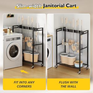 Carrello per Pulizie in Metallo Resistente alla Ruggine con Porta Scopa e Mop Rimovibile, Armadio Contenitore e Gancio Appendimop - Product Image 4