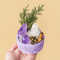 Cuenco de la Abundancia de Cristales Naturales Mixtos en Bruto con Pedestal de Cerámica, Adorno de Mesa de Piedras Preciosas Curativas, Decoración Feng Shui para el Hogar