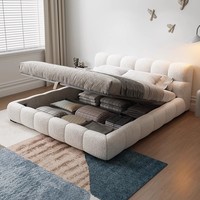 Lit King Size Personnalisé de Style Minimaliste Italien avec Rangement Intégré, Confort Cloud-Touch, Design en Tresse Plissée pour la Maison