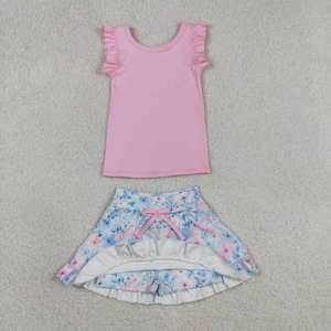 RTS Athletic Wear Printemps Automne Imprimé Floral Jolies Petites Filles Jupe-short Décontractée à Volants avec Doublure Yoga Vente en Gros Sœur - Product Image 2