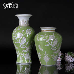 V333GN <span class=keywords><strong>Vase</strong></span> en céramique vert de style <span class=keywords><strong>dynastie</strong></span> <span class=keywords><strong>Ming</strong></span> chinois exquis <span class=keywords><strong>Vase</strong></span> à fleurs artisanal pour la décoration intérieure élégante - Product Image 4
