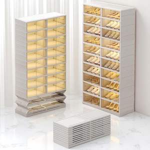 Organisateur de placard et d'entrée, armoire à chaussures pliable avec portes, meuble de rangement à chaussures empilable avec couvercles pour salon - Product Image 6