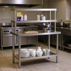 Commercial Kitchen <b>Work</b> <b>Table</b> 43.3x21.7x59.1 Stainless Steel Overshelf Freestanding Polished Finish - Product Image 2