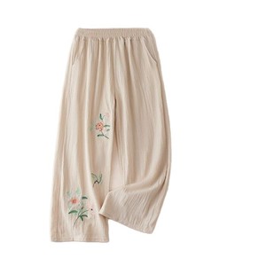 Chinese Style Straight Leg Pants Cotton Linen Embroidery Wide Leg Loose Fit Casual Pants For Women Spring Summer Autumn - Product Image 5