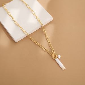 Collana Hip Hop OT fibbia con perle d'acqua dolce croce girocollo rettangolare a catena stile Vintage per gioielli da festa - Product Image 5