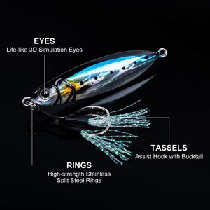Lot de 5 leurres de pêche verticaux en métal pour eau salée et eau douce avec hameçon assisté triple, cuillère de jigging, 30g 40g - Product Image 2