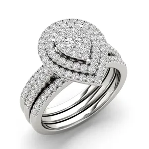 Channel Set Diamond Engagement Ring Teardrop Engagement Ring Set Sterling Silver Engagement Ring Sets