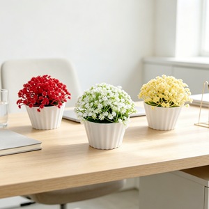 Bonsaï artificiel de fleurs de souffle de bébé 11 cm, mini pot en plastique, décoration de bureau, ornement de table pour la maison et le bureau, plante artificielle colorée - Product Image 2
