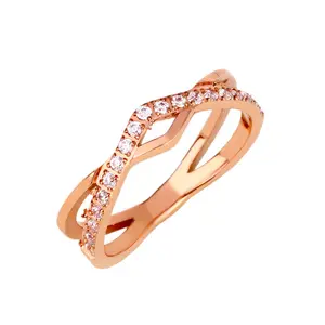 热销微型马赛克氧化锆双V环女士婚礼钻石316不锈钢戒指玫瑰金饰品批发