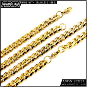 Cadena de Acero Inoxidable Chapada en Oro, Cadena de Cuerda de 7 mm de Ancho, Collar de Moda para Mujer, Cadena Dorada Plana para Hombre - Product Image 2