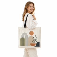 Sac fourre-tout tendance en toile imprimé personnalisé, motif géométrique bohème, avec anse noire, écologique, réutilisable, vente en gros, sac de transport mode