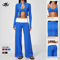 Nouvelle Collection 2026 : Ensembles de Yoga pour Femmes – Moulants, Col Montant, Manches Longues, Blocs de Couleurs, Effet Push-Up Fessier, Respirants – Ensemble 3 Pièces