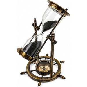 Antique Brass Nautical <b>Hourglass</b> With Compass Base 5.5 In Decorative Sand <b>Timer</b> Vintage Maritime Desk Piece - Product Image 3