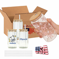 Entrepôt USA : Gobelets en verre à paroi simple de 16 oz pour sublimation, avec couvercle en bambou, pour artisanat DIY et cadeaux personnalisés