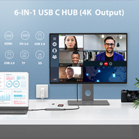 Adaptateur Hub USB Type C 6 en 1, lecteur de carte multiport 4K 8K HDTV, lecteur de carte USB3.0 TF/SD, tout-en-un pour PC, accessoires informatiques