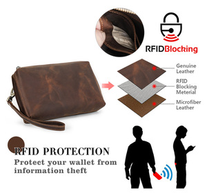 Wholesale Men's Casual RFID <strong>Clutch</strong> Handbag Vintage Crazy Horse Leather <strong>Clutch</strong> Purse <strong>Bag</strong> Men <strong>with</strong> <strong>Wrist</strong> <strong>Strap</strong> - Product Image 3