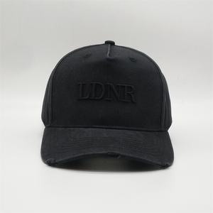 Custom Hight Quality 5 Panel Black Cotton Twill Worn Out <strong>Distressed</strong> Baseball <strong>Caps</strong> Dad Hat With Long Strap - Product Image 2