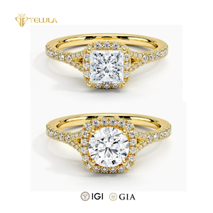 Telula Diamant Igi-zertifizierte Trau ringe aus massivem <span class=keywords><strong>Gold</strong></span>, synthetischer Diamantring aus massivem <span class=keywords><strong>Gold</strong></span> - Product Image 1