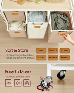 VASAGLE-<span class=keywords><strong>Panier</strong></span> à <span class=keywords><strong>linge</strong></span> à <span class=keywords><strong>4</strong></span> <span class=keywords><strong>compartiments</strong></span> pour salle de bain, chambre à coucher, armoire, <span class=keywords><strong>panier</strong></span> à <span class=keywords><strong>linge</strong></span> à <span class=keywords><strong>4</strong></span> sections avec roulettes - Product Image 4