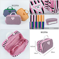Sac à Makeup Eco Coloré Voyage Grand Jacquard Terry Rose Mignon Logo - Grande Capacité Zip