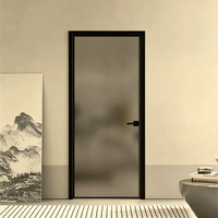 Portes en verre en alliage d'aluminium haut de gamme, style minimaliste moderne, avec ressort au sol à fermeture automatique, en acier inoxydable, insonorisées, verre Low-E, surface lisse