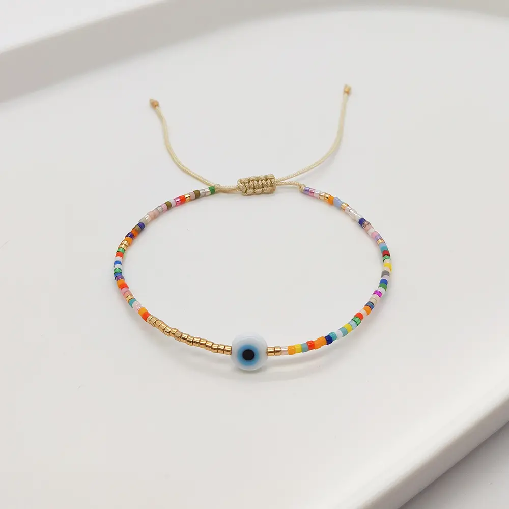 2023 Arco Iris bohemio ajustable minimalista Simple cuentas de la suerte Miyuki cuentas de arroz Ojo Azul pulsera de ojo de demonio