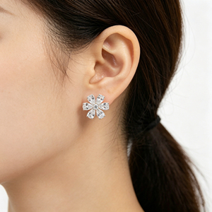 925 Silver Cubic Zirconia Flower <b>Stud</b> Earrings, Hypoallergenic Sparkling Five-Petal Zircon Earrings for Women, Daily & Gift UseV - Product Image 2