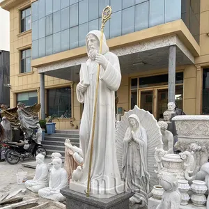 MUSI High Quality White Marble Saint Statue Stone Benedict Sculpture