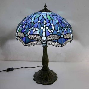 LongHuiJing Tiffany Style Table Lamp Blue Dragonfly Design Antique Handmade 16Inch Lampshade Suitable for Living Room Bedroom - Product Image 3