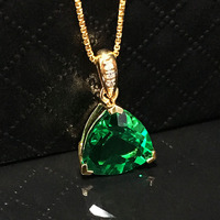 Triangle véritable laboratoire cultivé émeraude diamant pendentif avec 18K or jaune colliers 14K et 10K chaînes pour femmes bijoux