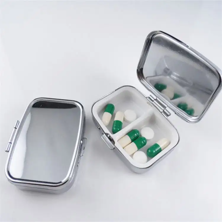 MM-MPB004 2 compartments Eyelash Storage Box Makeup Cosmetic Mirror Iron Case Pill Organizer