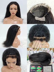 $146 Letsfly Promotion HD Lace Kinky Straight <b>Wigs</b> Full 13x4 Lace Frontal Yaki Human Hair <b>Long</b> <b>Wigs</b> 20inch, NC, #4, 1BT4 Color - Product Image 4