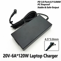 Adaptateur secteur FHL 120W ignifuge PD 3.0 pour ordinateur portable, chargeur avec port 4.5*3.0MM, sortie 20V/6A, entrée 100-240V, alimentation pour MSI