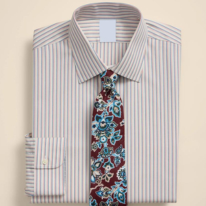 Chemises habillées pour hommes en Spandex/Polyester écologiques, à col rabattu, manches longues, en tissu Oxford rayé, infroissables, à motif pointillé - Product Image 1