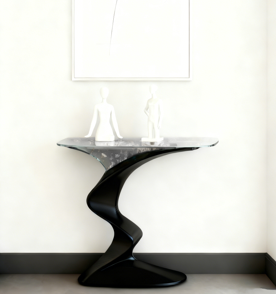 Silver Foil & Transparent Resin Welcoming Pine Console Table