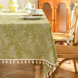 SKYSoutheast Asian Green Tassel Tablecloth Rectangular Cotton Linen Blend Jacquard Pattern Home Dining Coffee <b>Table</b> <b>Cover</b> - Product Image 4