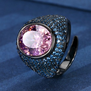 Vintage Jewelry Eco-friendly Copper Oval Cut 10*12MM Red Zircon Black Gold Plated Statement Adjustable <b>Rings</b> for Women - Product Image 5