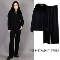 Ensemble deux pièces en tricot pour femmes manteau en tricot avec pantalon ensemble de 2 pièces en tricot décontracté avec col en fourrure de renard pull avec fourrure