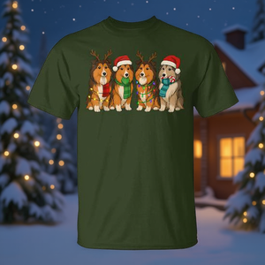 T-shirt pour chien Shetland Sheepdog avec chapeau de Père Noël, Joyeux Noël - Product Image 3