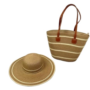 Custom Straw Hat and <b>Bag</b> Womens <b>Large</b> Capacity Straw woven Tote with Hat Summer <b>Beach</b> Shoulder <b>Bag</b> for Shopping Camping - Product Image 1