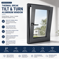 Ventana de Aluminio Europea con Rotura de Puente Térmico, Abatible y Giratoria, con Cierre Multipunto para Edificios de Bajo Consumo
