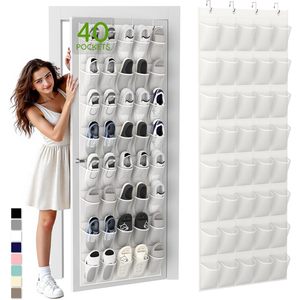 Organisateur de chaussures à suspendre derrière la porte, 40 poches, en maille respirante, support mural pour rangement de chaussures, blanc - Product Image 1