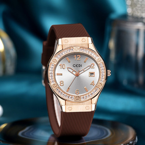 Reloj de Cuarzo para Mujer con Esfera de Diamantes de Lujo, Correa de Silicona, Visualización de Calendario, Fabricación Personalizada de Fábrica - Product Image 1