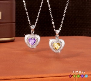 Collar con Colgante de Corazón de Plata 925 con Cristal Cepillado, Piedra Natural de Corte Corazón de 5mm, Joyería de Uso Diario para Mujer - Product Image 2